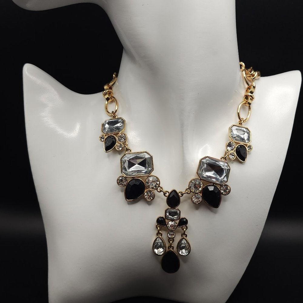 Black And Crystal Gen Stone Statement Necklace - image 2